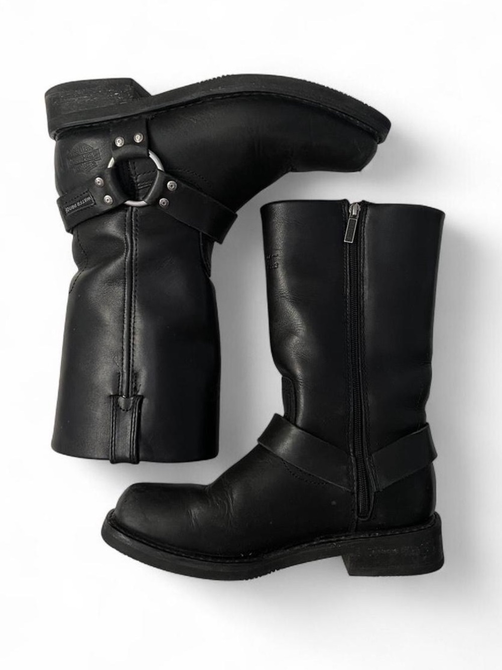 Harley Davidson Black Leather Mid-Calf Harness Moto Boots
